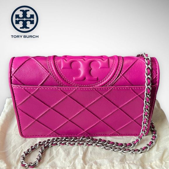 AUTH. NWT Tory Burch Pink Fleming Soft Crossbody Bag & Silver Kira Studs $576 - Picture 6 of 17